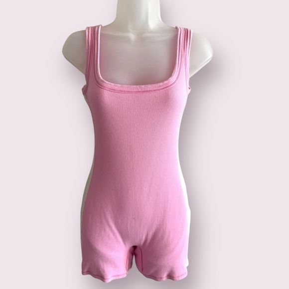 SKIMS Pants - SKIMS Ribbed Romper - Stretch Cotton One-Piece in Bubblegum Pink, Size M